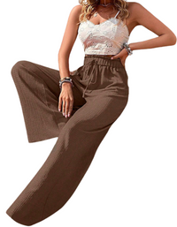 SHOPIQAT Elastic Waist Puff Plaid Casual Wide Leg Pants - Premium  from shopiqat - Just $8.750! Shop now at shopiqat