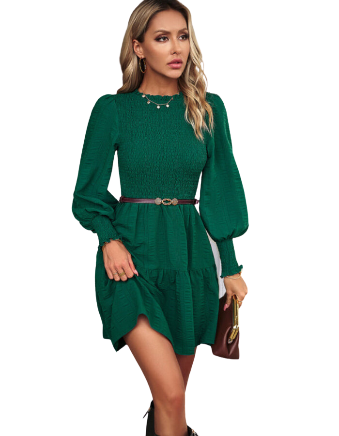 SHOPIQAT Women's Pleated Solid Color Long-Sleeved Dress - Premium Dresses from shopiqat - Just $10.600! Shop now at shopiqat
