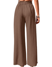 SHOPIQAT Elastic Waist Puff Plaid Casual Wide Leg Pants - Premium  from shopiqat - Just $8.750! Shop now at shopiqat