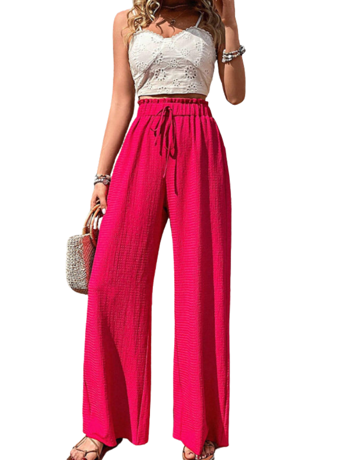 SHOPIQAT Elastic Waist Puff Plaid Casual Wide Leg Pants - Premium  from shopiqat - Just $8.750! Shop now at shopiqat