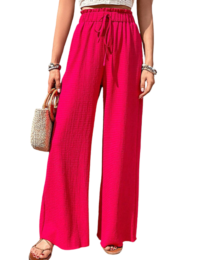 SHOPIQAT Elastic Waist Puff Plaid Casual Wide Leg Pants - Premium  from shopiqat - Just $8.750! Shop now at shopiqat