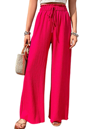 SHOPIQAT Elastic Waist Puff Plaid Casual Wide Leg Pants - Premium  from shopiqat - Just $8.750! Shop now at shopiqat