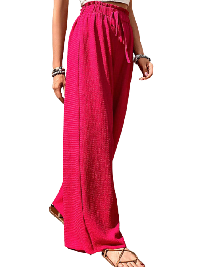 SHOPIQAT Elastic Waist Puff Plaid Casual Wide Leg Pants - Premium  from shopiqat - Just $8.750! Shop now at shopiqat