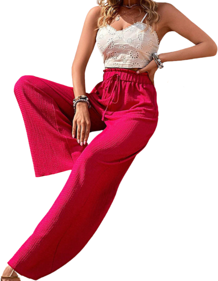 SHOPIQAT Elastic Waist Puff Plaid Casual Wide Leg Pants - Premium  from shopiqat - Just $8.750! Shop now at shopiqat