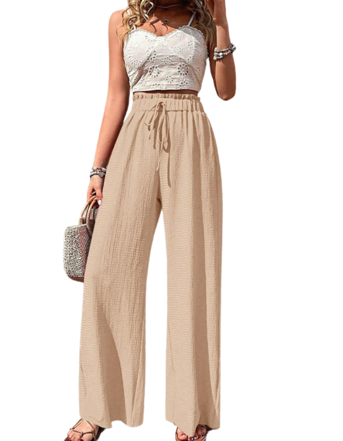 SHOPIQAT Elastic Waist Puff Plaid Casual Wide Leg Pants - Premium  from shopiqat - Just $8.750! Shop now at shopiqat