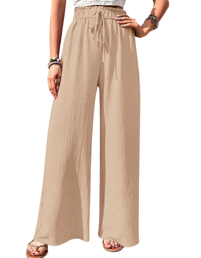 SHOPIQAT Elastic Waist Puff Plaid Casual Wide Leg Pants - Premium  from shopiqat - Just $8.750! Shop now at shopiqat