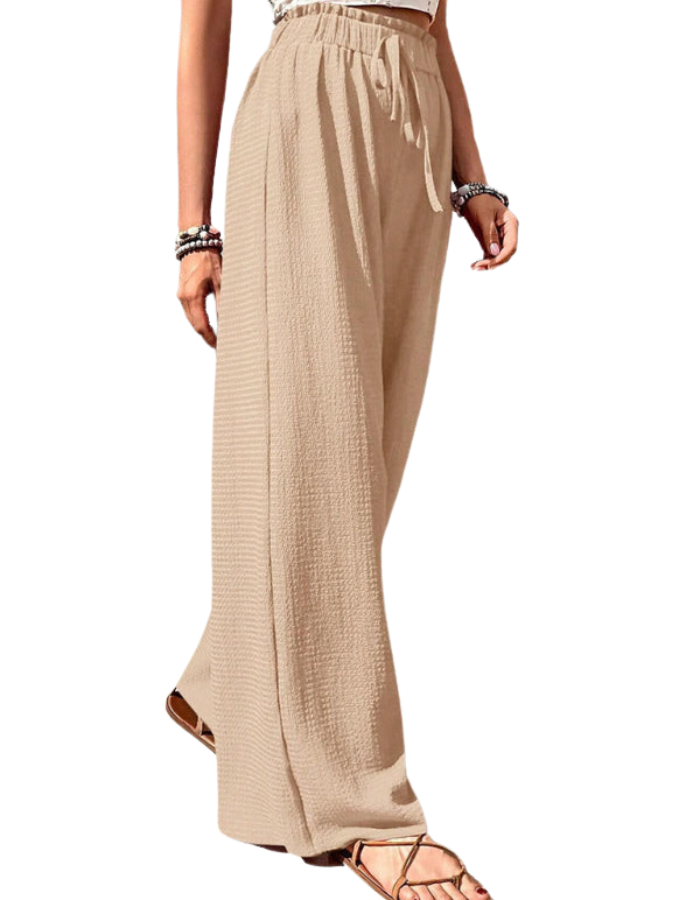 SHOPIQAT Elastic Waist Puff Plaid Casual Wide Leg Pants - Premium  from shopiqat - Just $8.750! Shop now at shopiqat