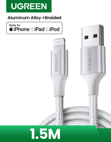 Ugreen ALU Case Braided Lightning Cable 1.5M - Silver