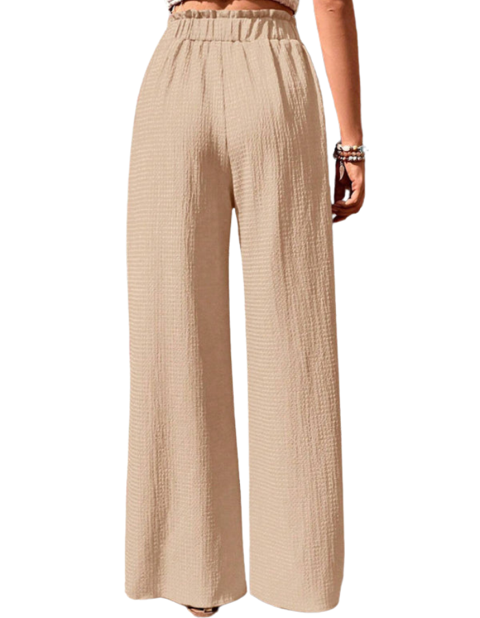 SHOPIQAT Elastic Waist Puff Plaid Casual Wide Leg Pants - Premium  from shopiqat - Just $8.750! Shop now at shopiqat