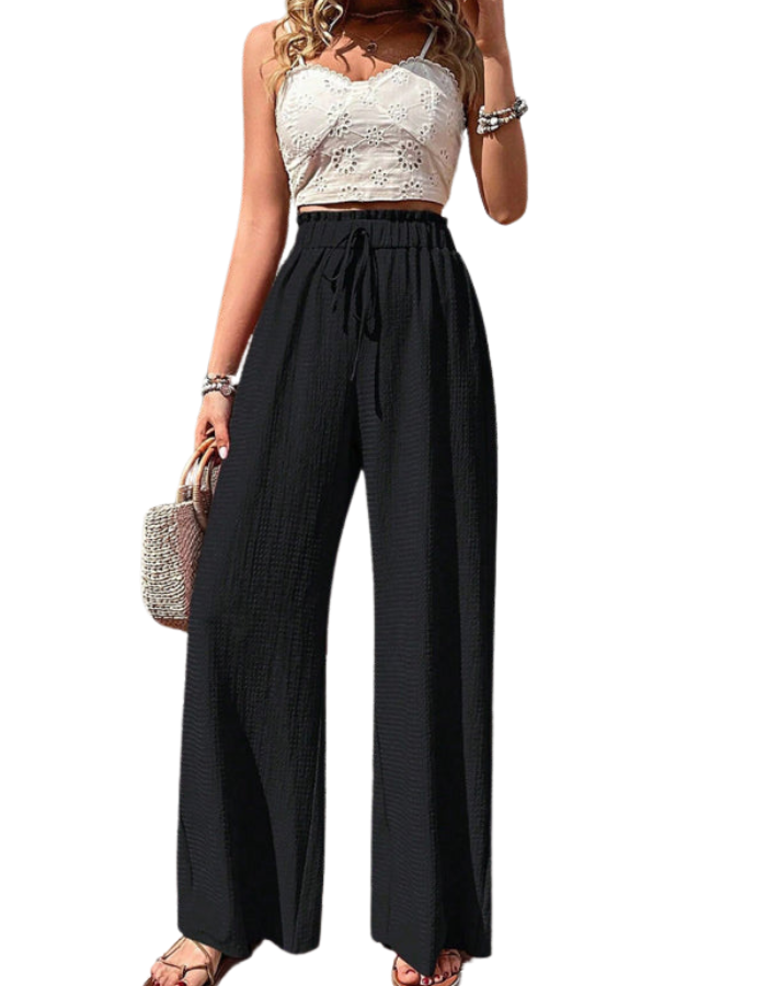 SHOPIQAT Elastic Waist Puff Plaid Casual Wide Leg Pants - Premium  from shopiqat - Just $8.750! Shop now at shopiqat