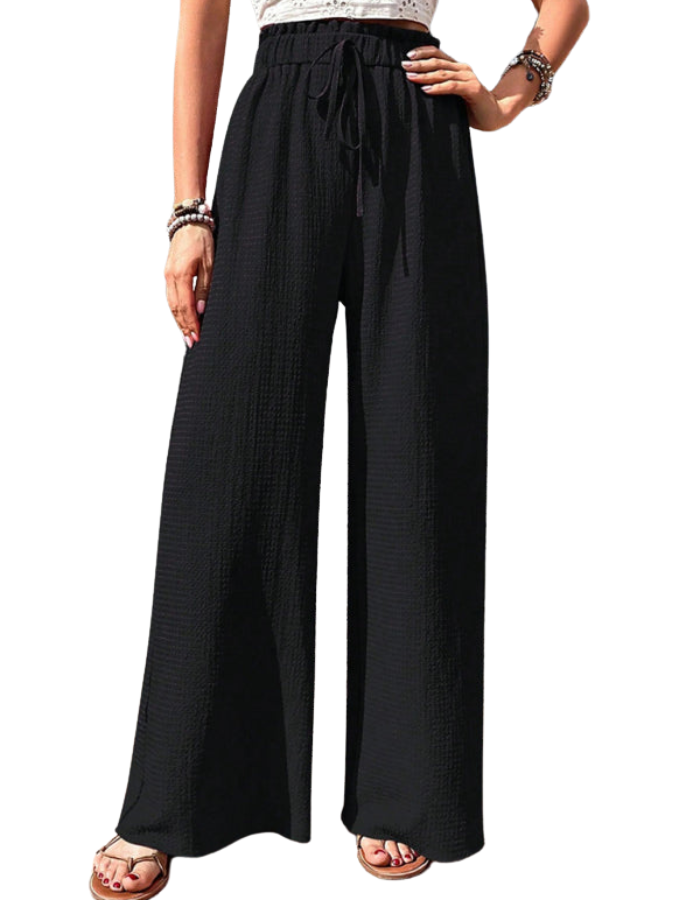 SHOPIQAT Elastic Waist Puff Plaid Casual Wide Leg Pants - Premium  from shopiqat - Just $8.750! Shop now at shopiqat