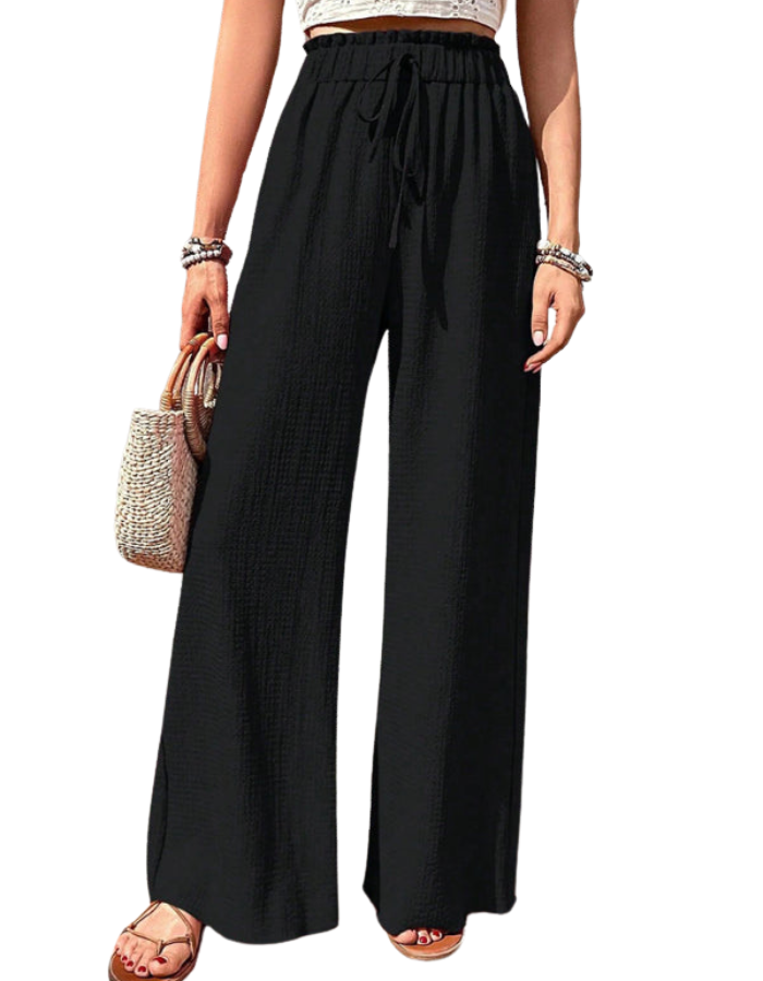SHOPIQAT Elastic Waist Puff Plaid Casual Wide Leg Pants - Premium  from shopiqat - Just $8.750! Shop now at shopiqat