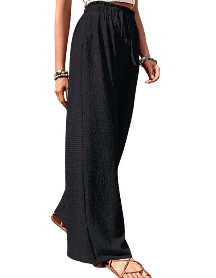 SHOPIQAT Elastic Waist Puff Plaid Casual Wide Leg Pants - Premium  from shopiqat - Just $8.750! Shop now at shopiqat