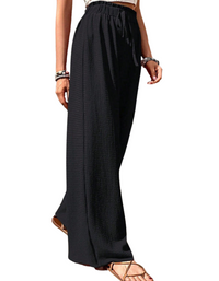 SHOPIQAT Elastic Waist Puff Plaid Casual Wide Leg Pants - Premium  from shopiqat - Just $8.750! Shop now at shopiqat