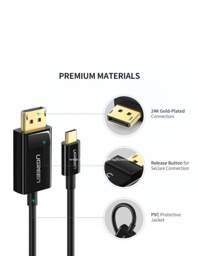 Ugreen USB Type C To DP Cable 1.5M - Black