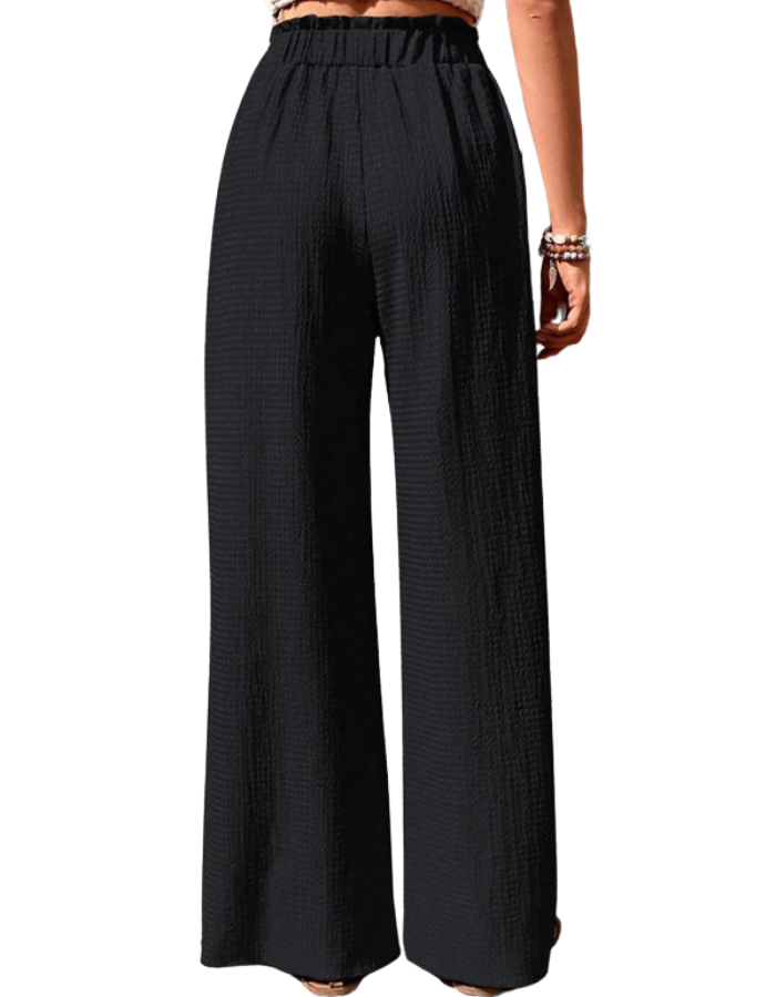 SHOPIQAT Elastic Waist Puff Plaid Casual Wide Leg Pants - Premium  from shopiqat - Just $8.750! Shop now at shopiqat