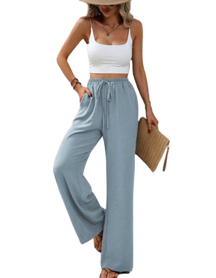 SHOPIQAT Comfortable Casual Wide Leg Pants with Elastic Waist - Premium  from shopiqat - Just $8.950! Shop now at shopiqat