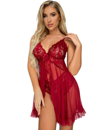 SHOPIQAT V-Neck Lace Suspender Lingerie Set