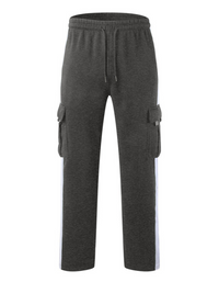 SHOPIQAT Men's Autumn and Winter Velvet Loose Multi-Pocket Lanyard Overalls Pants