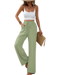SHOPIQAT Comfortable Casual Wide Leg Pants with Elastic Waist