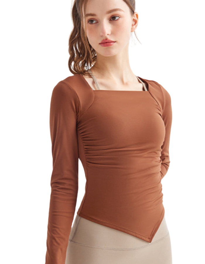 SHOPIQAT New Square Collar Irregular Hem Sports Long-Sleeved Quick-Drying Running Fitness Yoga Top - Premium  from shopiqat - Just $7.900! Shop now at shopiqat