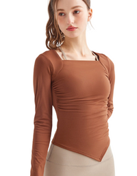 SHOPIQAT New Square Collar Irregular Hem Sports Long-Sleeved Quick-Drying Running Fitness Yoga Top - Premium  from shopiqat - Just $7.900! Shop now at shopiqat