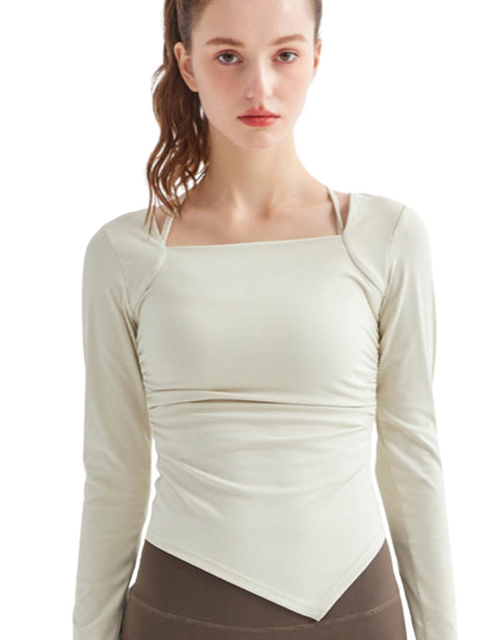 SHOPIQAT New Square Collar Irregular Hem Sports Long-Sleeved Quick-Drying Running Fitness Yoga Top - Premium  from shopiqat - Just $7.900! Shop now at shopiqat