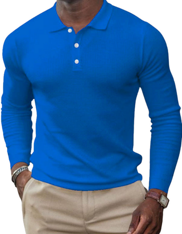 SHOPIQAT Men's Solid-Colour Button-Down Long-Sleeve Polo Shirt - Premium  from shopiqat - Just $7.750! Shop now at shopiqat