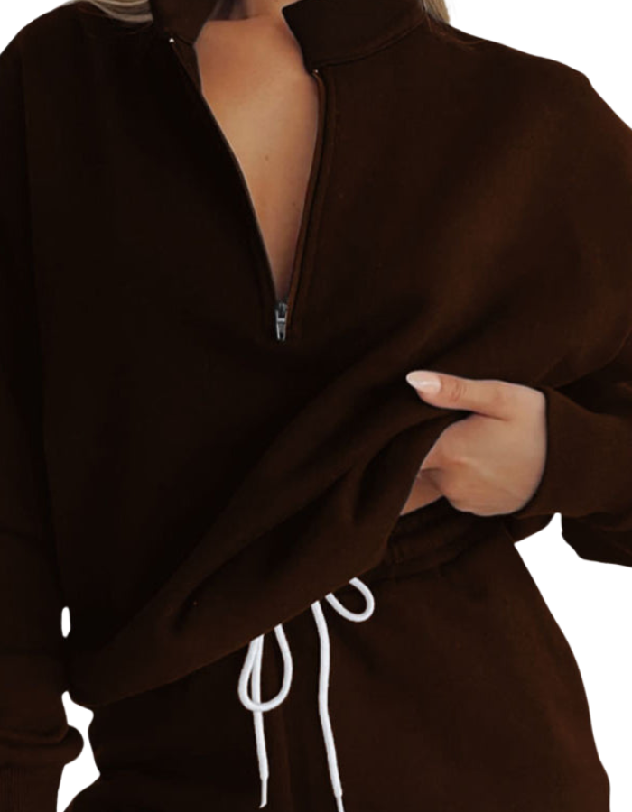 SHOPIQAT Women's New Solid Colour Stand-Up Collar Zipper Pullover Long-Sleeved Sweatshirt and Trousers Suit - Premium  from shopiqat - Just $15.900! Shop now at shopiqat