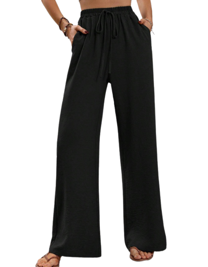 SHOPIQAT Comfortable Casual Wide Leg Pants with Elastic Waist
