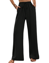 SHOPIQAT Comfortable Casual Wide Leg Pants with Elastic Waist