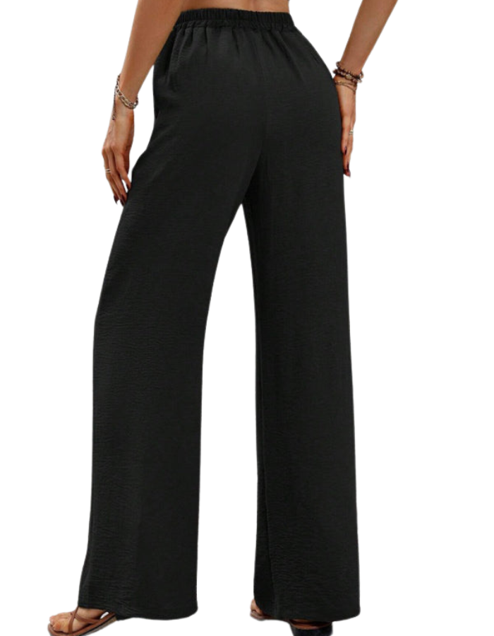 SHOPIQAT Comfortable Casual Wide Leg Pants with Elastic Waist