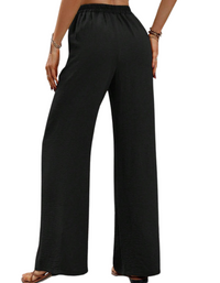 SHOPIQAT Comfortable Casual Wide Leg Pants with Elastic Waist
