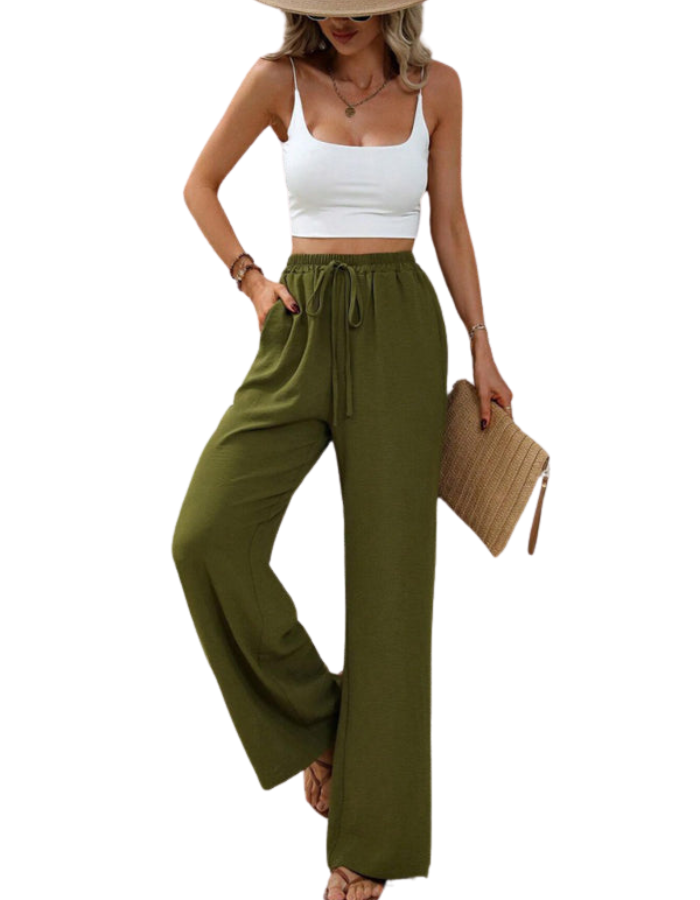 SHOPIQAT Comfortable Casual Wide Leg Pants with Elastic Waist - Premium  from shopiqat - Just $8.950! Shop now at shopiqat