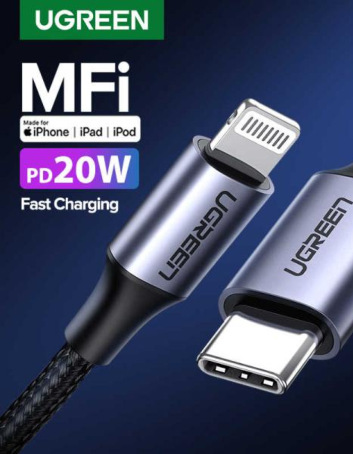 Ugreen USB-C To Lightning Cable (2m - Mfi-Certified) Nylon Braided - Black