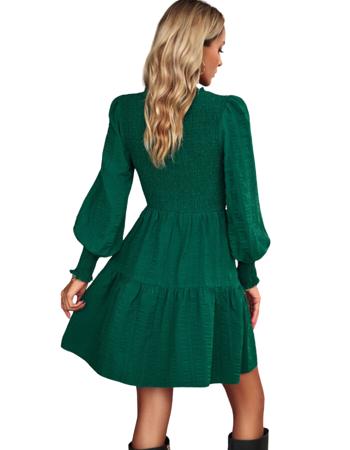 SHOPIQAT Women's Pleated Solid Color Long-Sleeved Dress - Premium Dresses from shopiqat - Just $10.600! Shop now at shopiqat