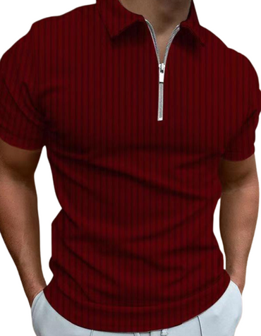 SHOPIQAT Men's New Zipper Striped Short-Sleeved Lapel Casual Polo Shirt - Premium  from shopiqat - Just $6.990! Shop now at shopiqat