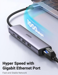 Ugreen USB 3.0 to Ethernet Adapter 5 in 1 Multiport Hub with Gigabit