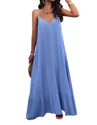 SHOPIQAT Elegant Solid Color Loose Suspender Dress - Premium Dresses from shopiqat - Just $11.150! Shop now at shopiqat