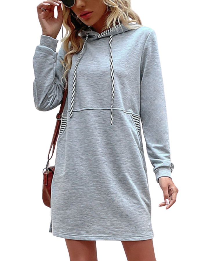 SHOPIQAT New Women's Long-Sleeved Stitching Hooded Sweater Dress - Premium Dresses from shopiqat - Just $9.900! Shop now at shopiqat