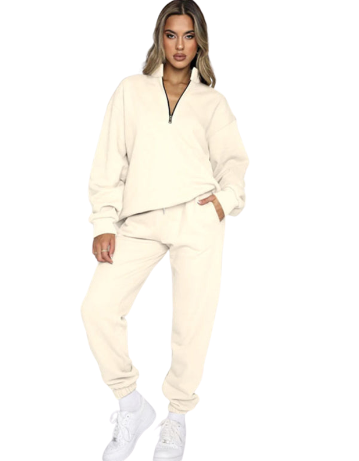 SHOPIQAT Women's New Solid Colour Stand-Up Collar Zipper Pullover Long-Sleeved Sweatshirt and Trousers Suit - Premium  from shopiqat - Just $15.900! Shop now at shopiqat