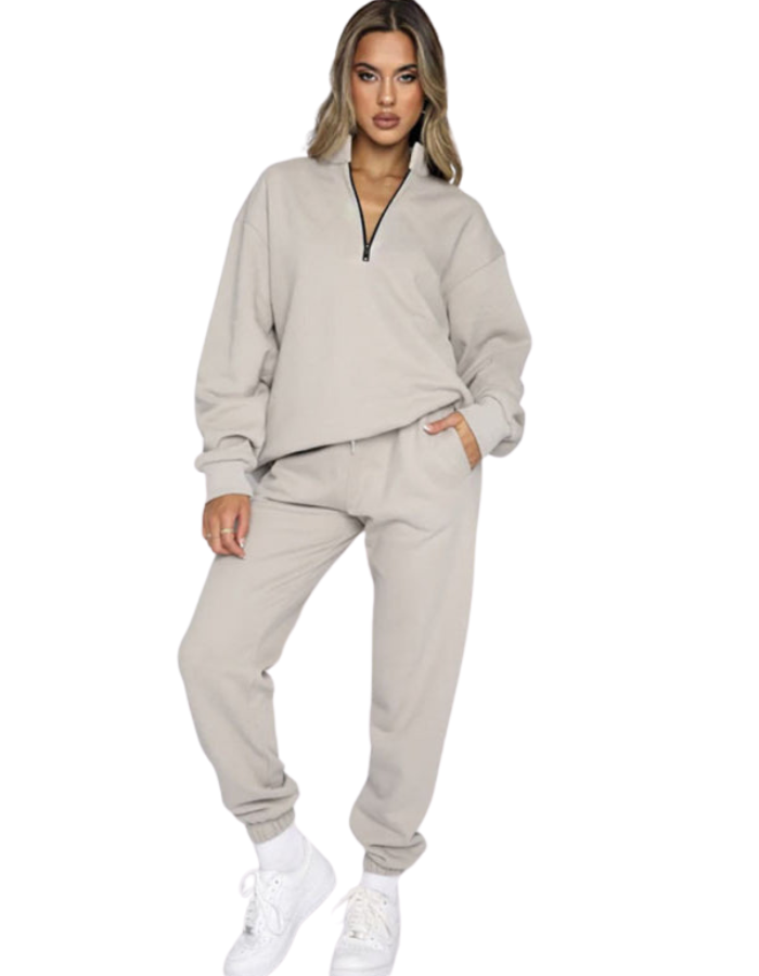 SHOPIQAT Women's New Solid Colour Stand-Up Collar Zipper Pullover Long-Sleeved Sweatshirt and Trousers Suit - Premium  from shopiqat - Just $15.900! Shop now at shopiqat