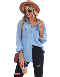 SHOPIQAT Light-Colored Thin Denim Long-Sleeved Shirt