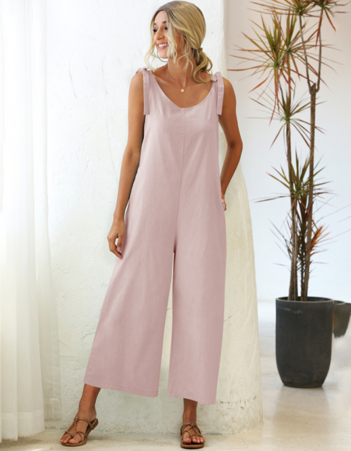 SHOPIQAT Tie Shoulder Jumpsuit