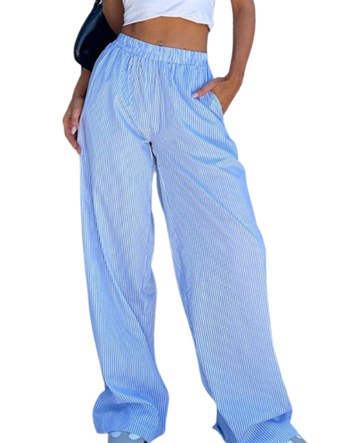 SHOPIQAT Fashionable Casual Striped Printed Wide Leg Trousers - Premium  from shopiqat - Just $7.950! Shop now at shopiqat