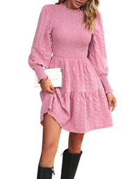 SHOPIQAT Women's Pleated Solid Color Long-Sleeved Dress - Premium Dresses from shopiqat - Just $10.600! Shop now at shopiqat