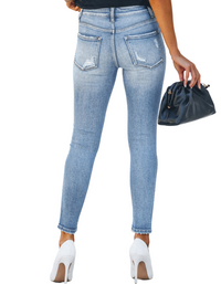 SHOPIQAT Slim Ripped High Stretch Denim Trousers