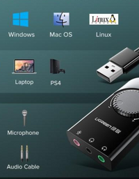 Ugreen USB External Sound Audio Card 3.5 mm - Black