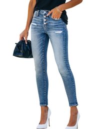 SHOPIQAT Slim Ripped High Stretch Denim Trousers