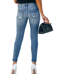 SHOPIQAT Slim Ripped High Stretch Denim Trousers